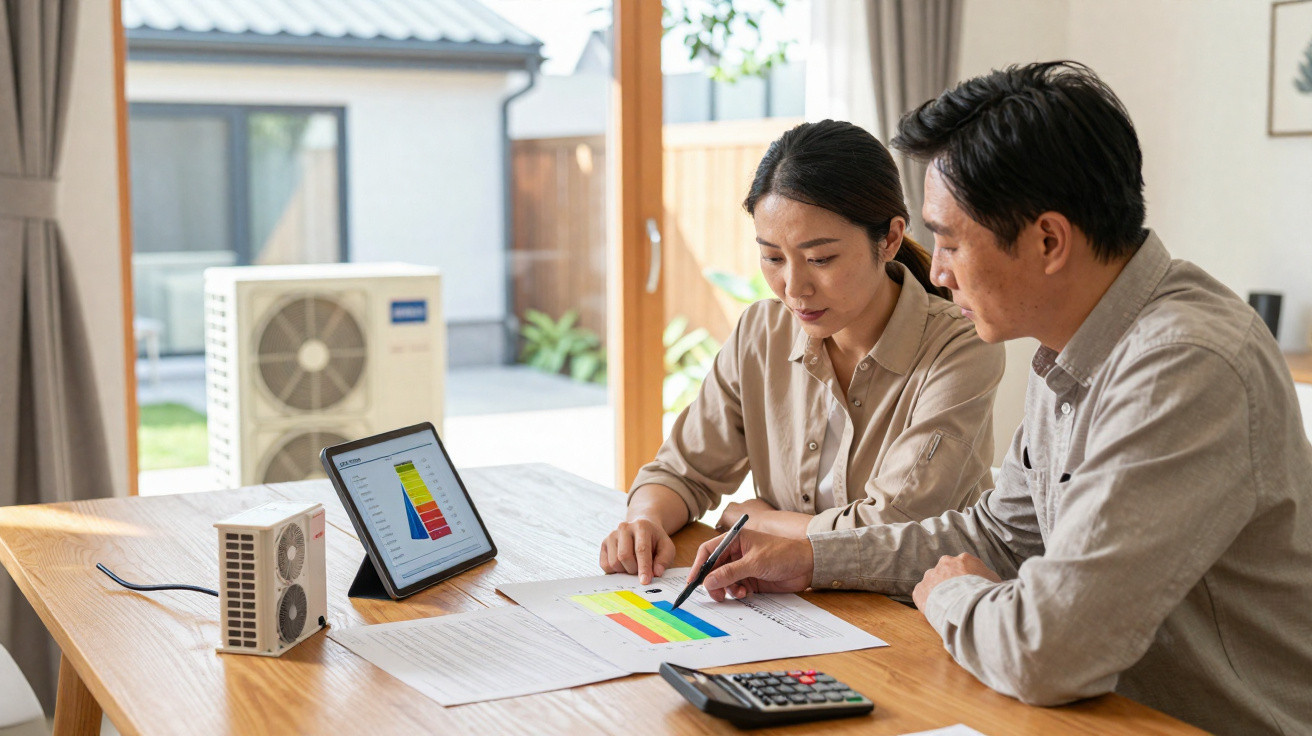 Duas pessoas a analisar gráficos e dados numa mesa com equipamentos e um tablet num ambiente luminoso.
